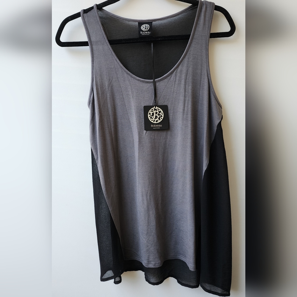 Bobeau Gray & Black Women's Tank Top‎ Bohemian Hippie Size Small Sheer NWT Hi-Lo
